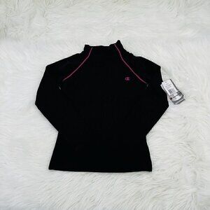 NEW Champion Cold Gear Mock Neck Medium Girls Performance Top Black Long Sleeve